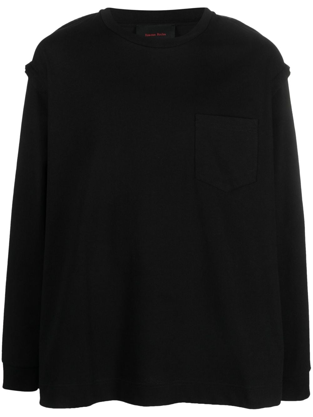 SIMONE ROCHA-LONG SLEEVE T-SHIRT W/ POCKET & DAISY EMBL-5178D 0562 BLACK/PEARL