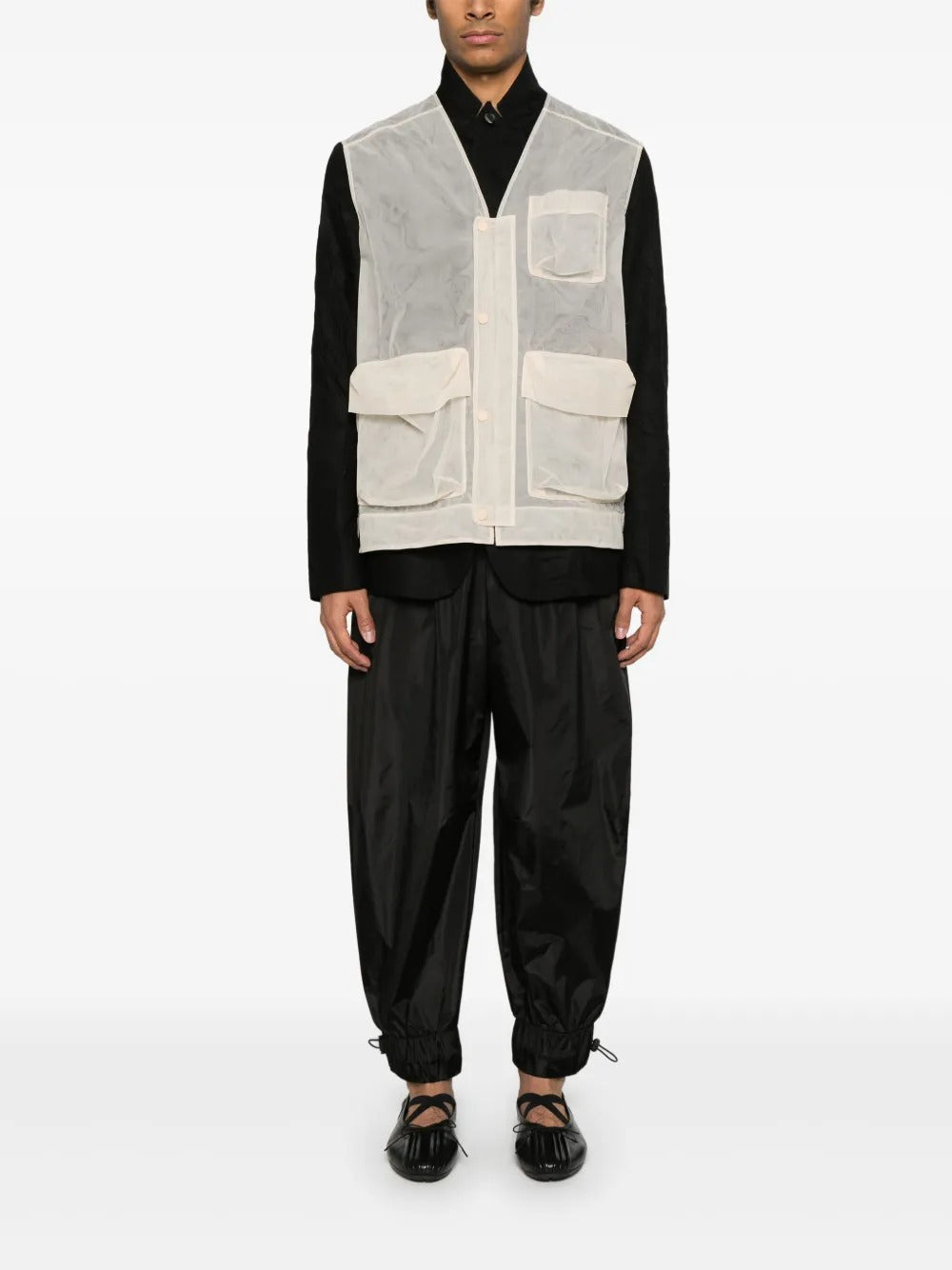 SIMONE ROCHA-MULTI CARGO FLAP POCKET UTILITY VEST W/ DAISY EMB-