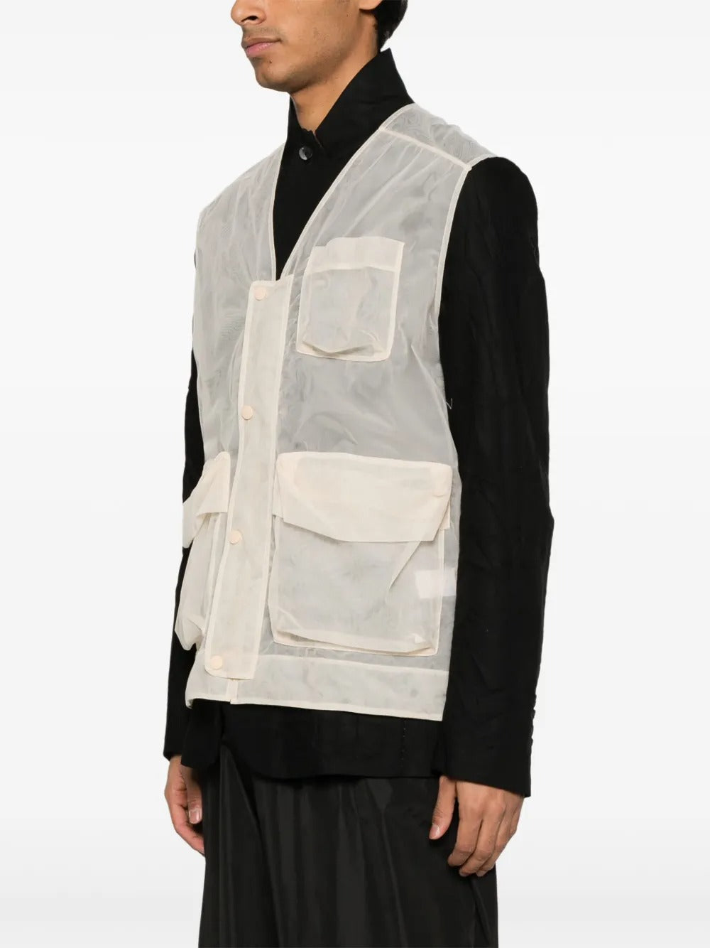 SIMONE ROCHA-MULTI CARGO FLAP POCKET UTILITY VEST W/ DAISY EMB-
