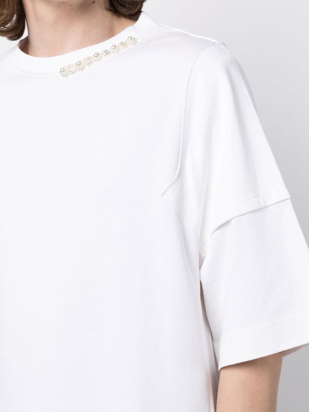 SIMONE ROCHA-OVERSIZED PATCHWORK T-SHIRT W/ EMB-5139B 0562 WHITE/PEARL