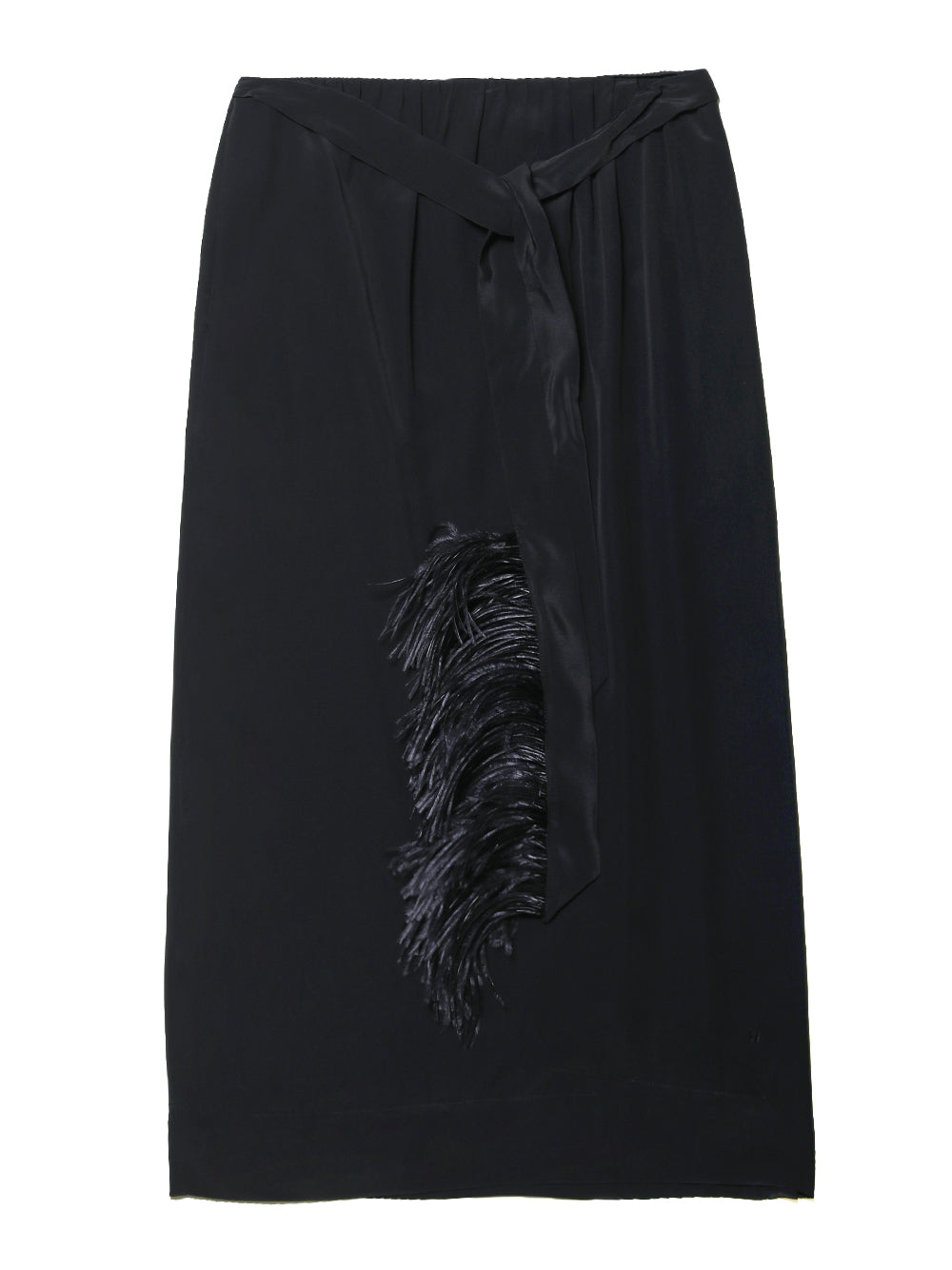 SIMONE ROCHA-PENCIL MIDI SKIRT WITH FEATHER TRIMMED RIBBON-