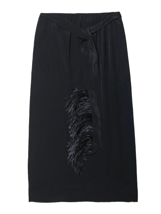 SIMONE ROCHA-PENCIL MIDI SKIRT WITH FEATHER TRIMMED RIBBON-