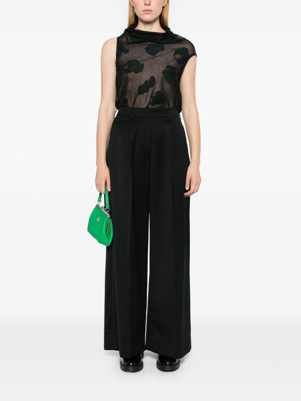 SIMONE ROCHA-PLEATED WIDE LEG TROUSERS-