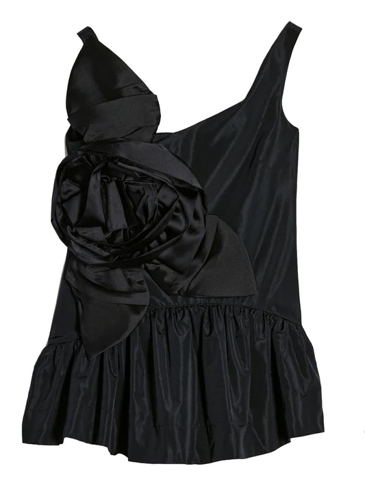 SIMONE ROCHA-PRESSED ROSETTE TILTED NECK PEPLUM TOP-