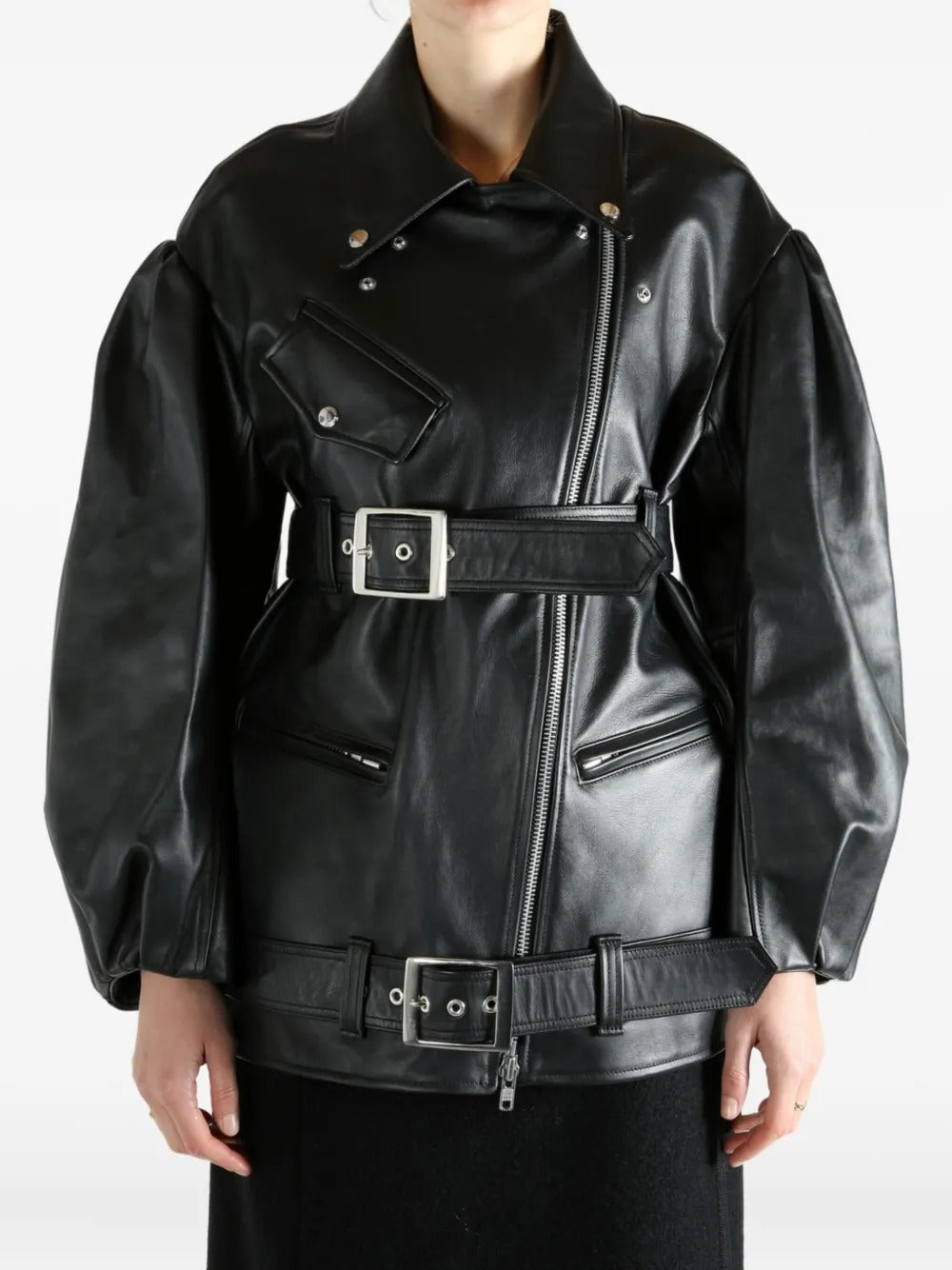 SIMONE ROCHA-PUFF SLEEVE MULTI BELT BIKER JACKET-