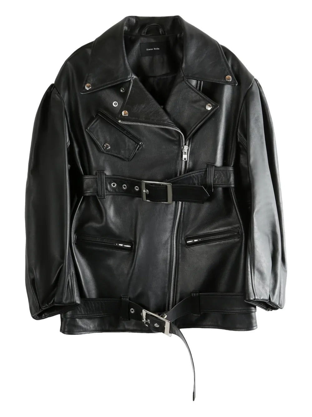 SIMONE ROCHA-PUFF SLEEVE MULTI BELT BIKER JACKET-