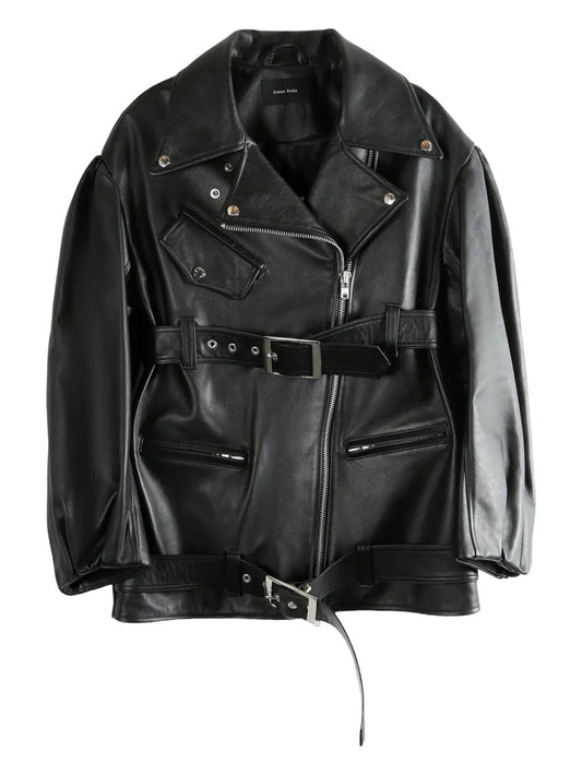 SIMONE ROCHA-PUFF SLEEVE MULTI BELT BIKER JACKET-