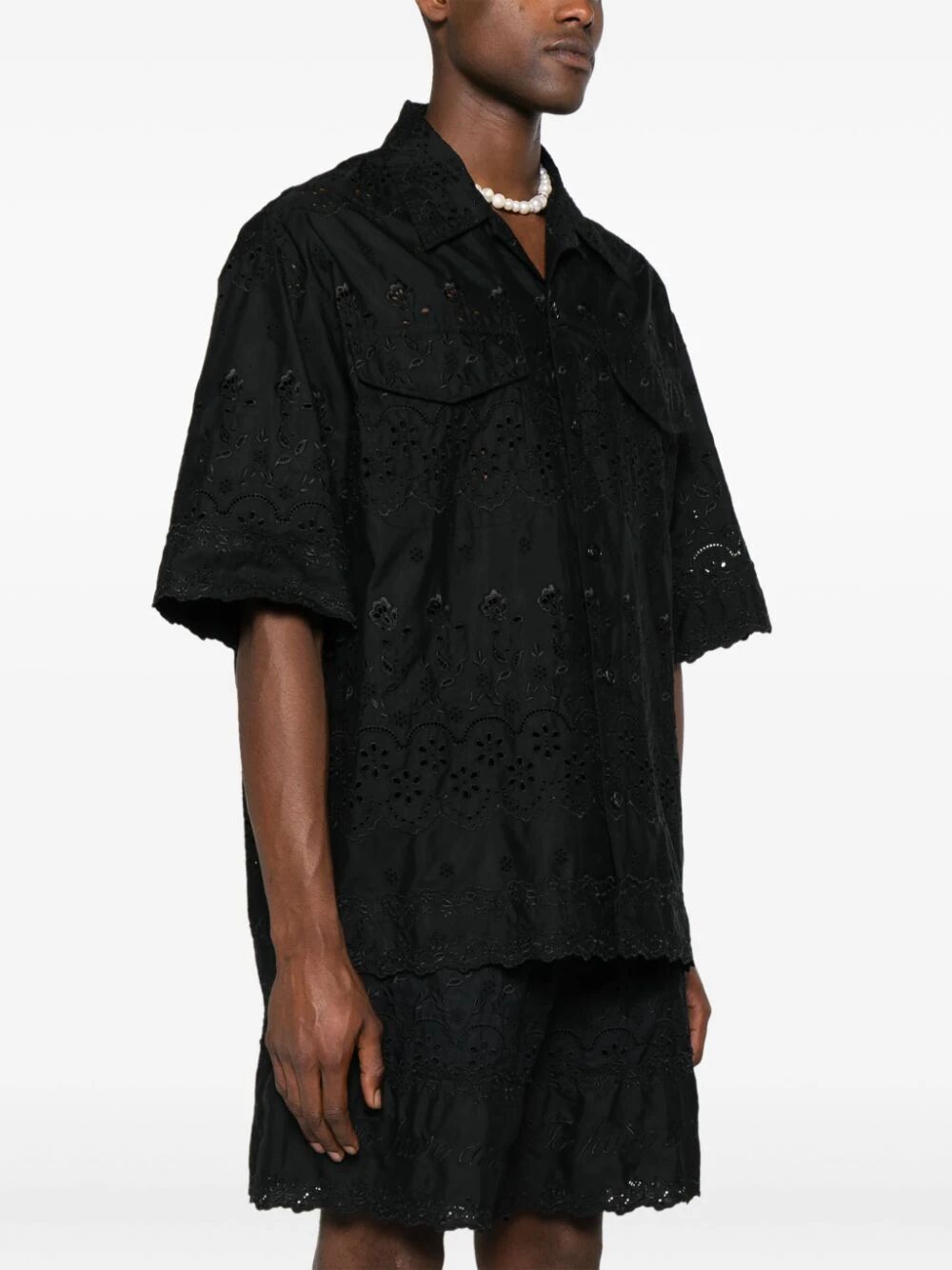 SIMONE ROCHA-RELAXED SHORT SLEEVE TRIM SHIRT-5208T 1061 BLACK