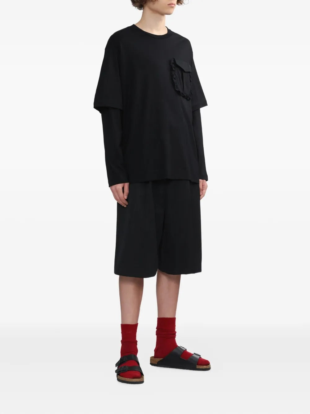 SIMONE ROCHA-RUFFLE POCKET LONG SLEEVE LAYERED T-SHIRT-