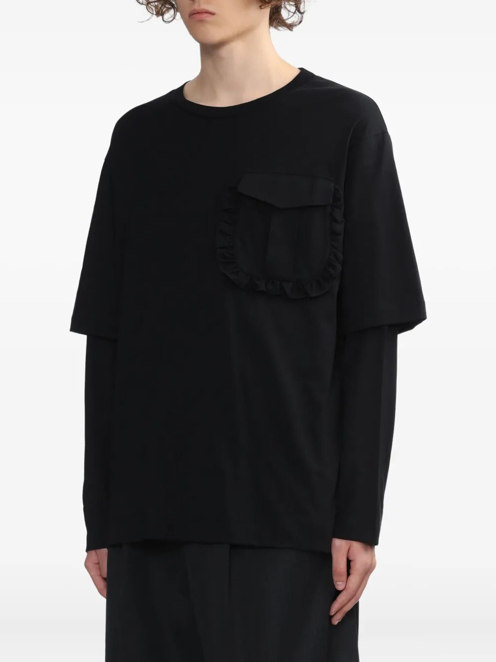 SIMONE ROCHA-RUFFLE POCKET LONG SLEEVE LAYERED T-SHIRT-