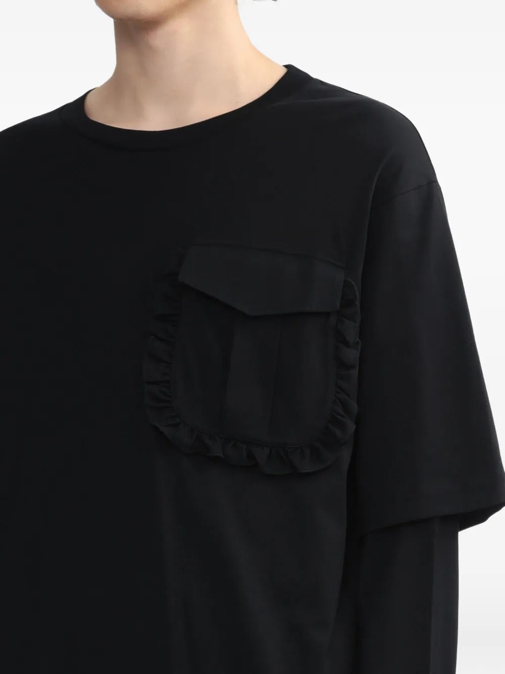 SIMONE ROCHA-RUFFLE POCKET LONG SLEEVE LAYERED T-SHIRT-