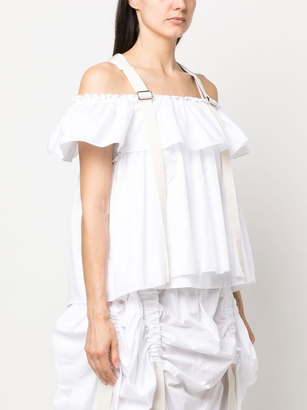 SIMONE ROCHA-RUFFLE SLEEVELESS BLOUSE W/ ADJUSTABLE STRAPS-5156 0109 WHITE