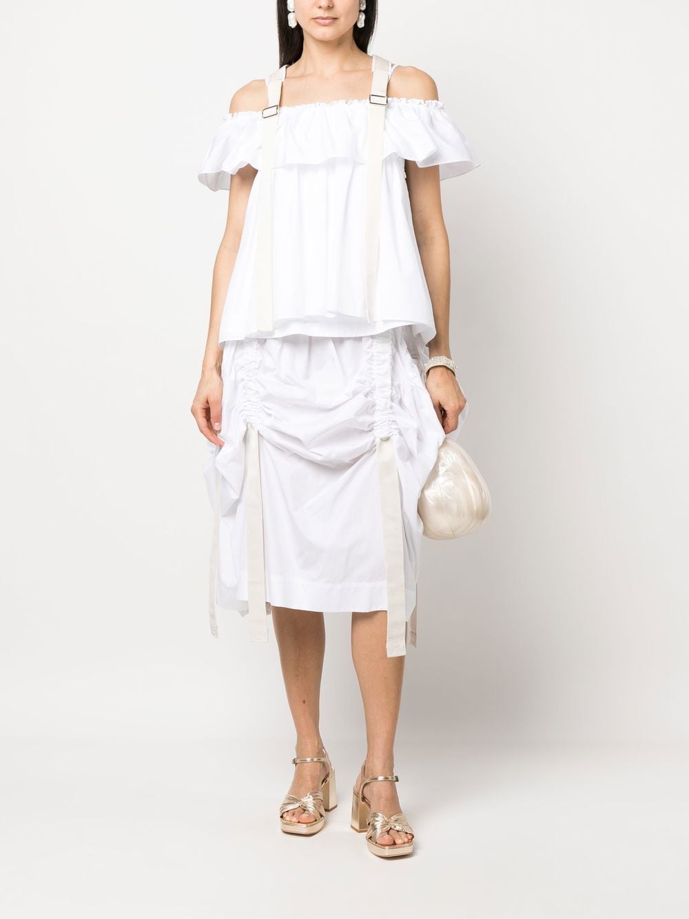 SIMONE ROCHA-RUFFLE SLEEVELESS BLOUSE W/ ADJUSTABLE STRAPS-5156 0109 WHITE