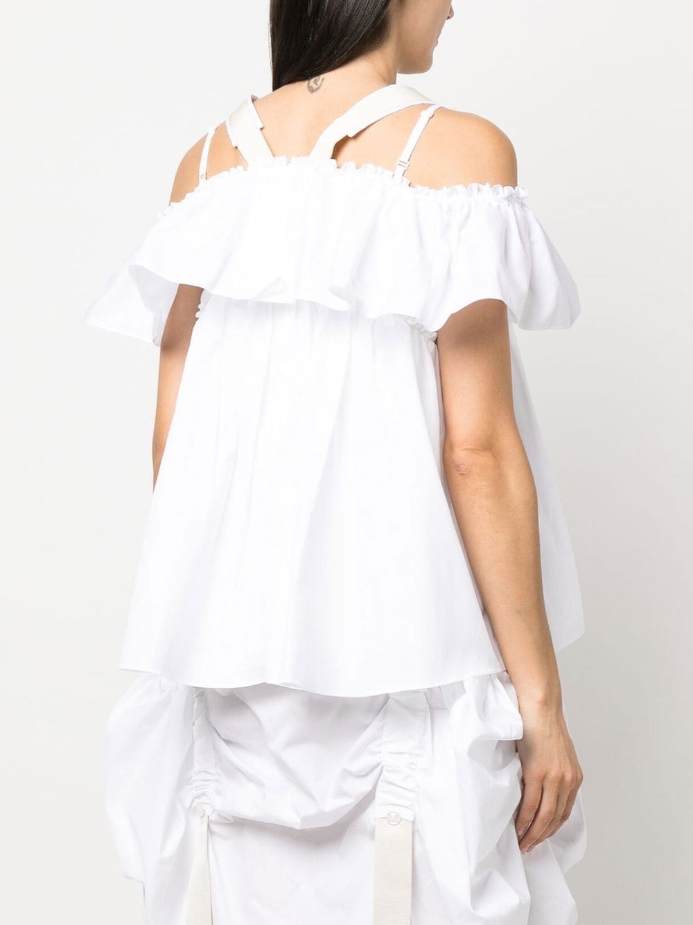 SIMONE ROCHA-RUFFLE SLEEVELESS BLOUSE W/ ADJUSTABLE STRAPS-5156 0109 WHITE