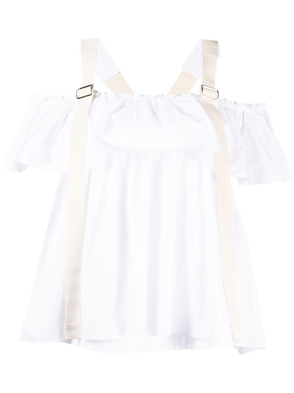 SIMONE ROCHA-RUFFLE SLEEVELESS BLOUSE W/ ADJUSTABLE STRAPS-5156 0109 WHITE