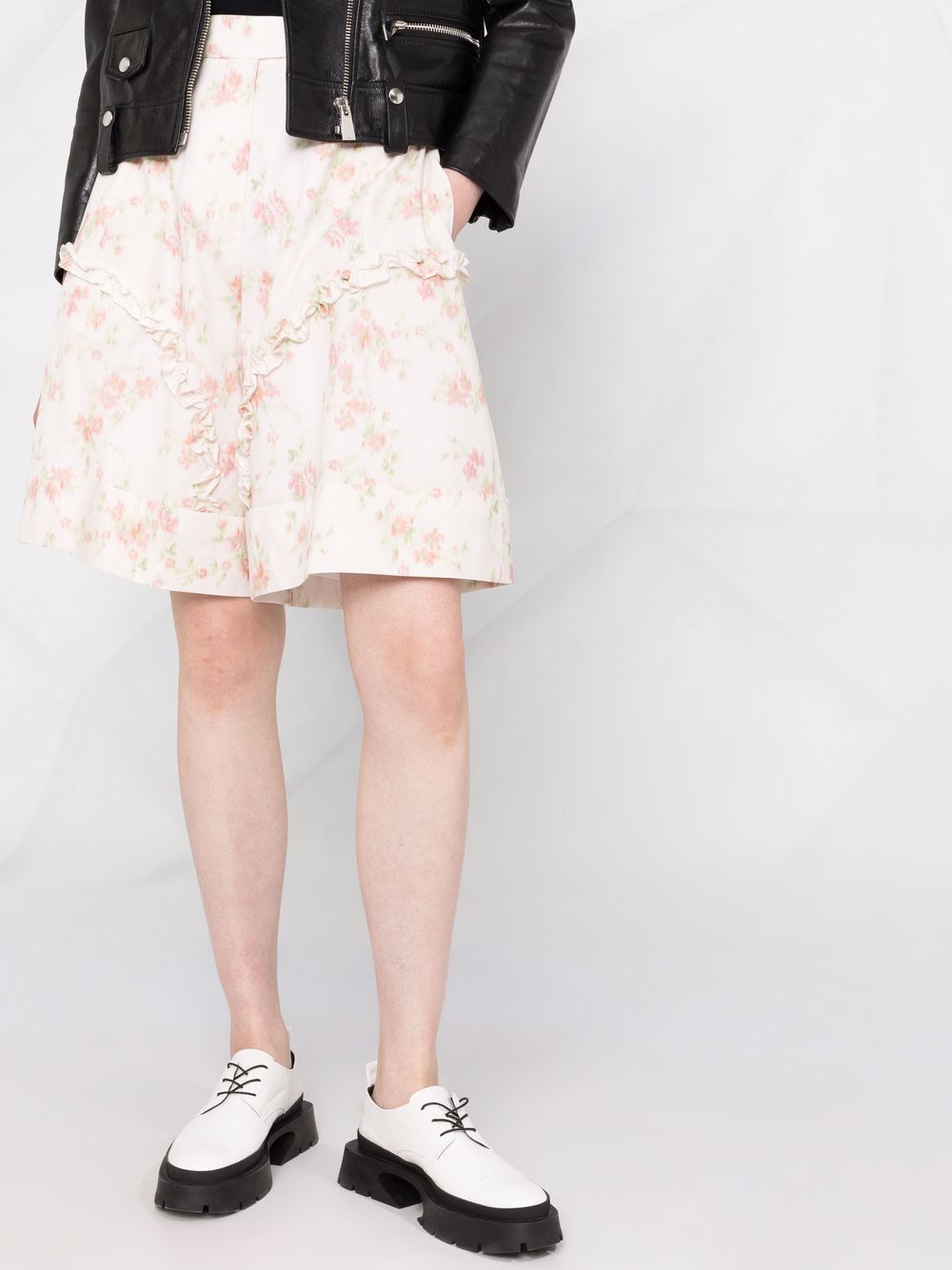 SIMONE ROCHA-Sculpted Wide Leg Shorts With Frill Detail-4031F 0481 WHT