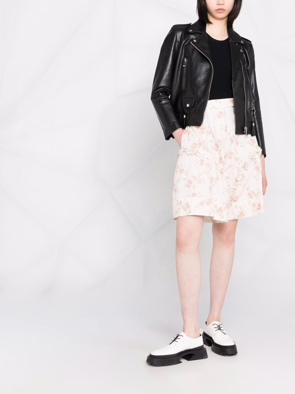 SIMONE ROCHA-Sculpted Wide Leg Shorts With Frill Detail-4031F 0481 WHT