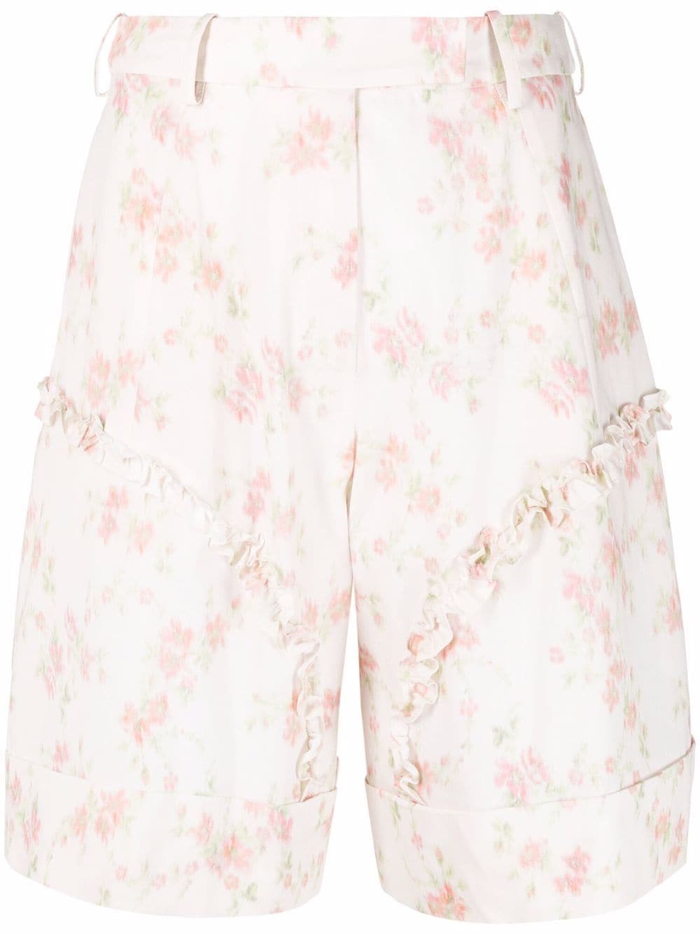 SIMONE ROCHA-Sculpted Wide Leg Shorts With Frill Detail-4031F 0481 WHT