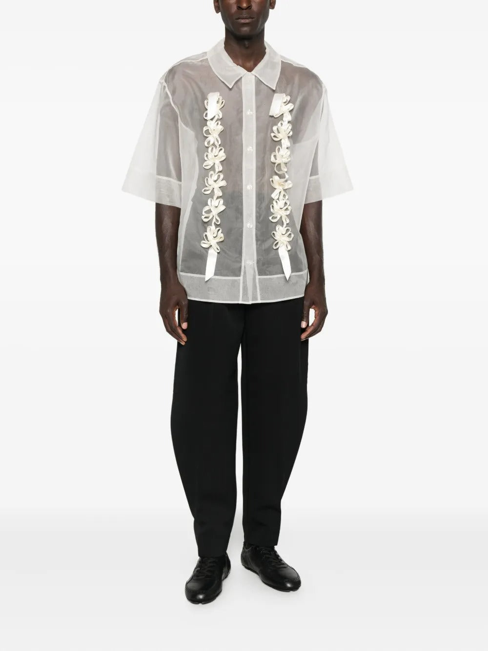 SIMONE ROCHA-SHEER DAISY RIBBON CHAIN BOXY SHIRT-