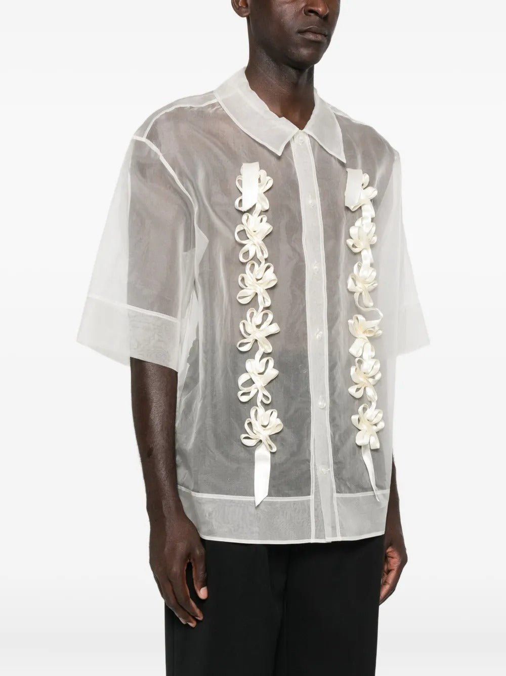 SIMONE ROCHA-SHEER DAISY RIBBON CHAIN BOXY SHIRT-