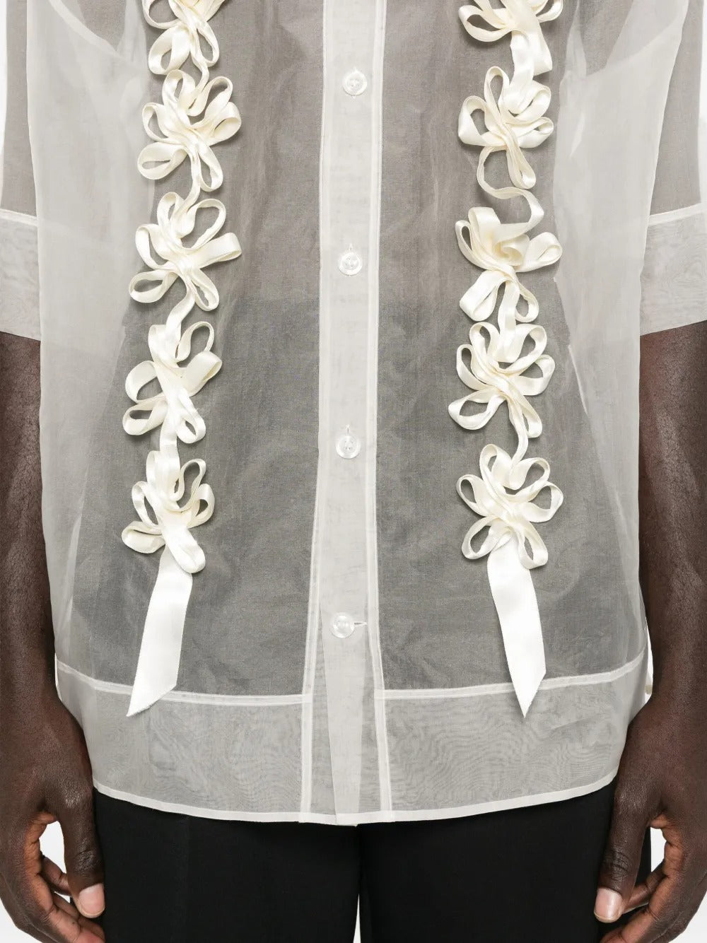 SIMONE ROCHA-SHEER DAISY RIBBON CHAIN BOXY SHIRT-