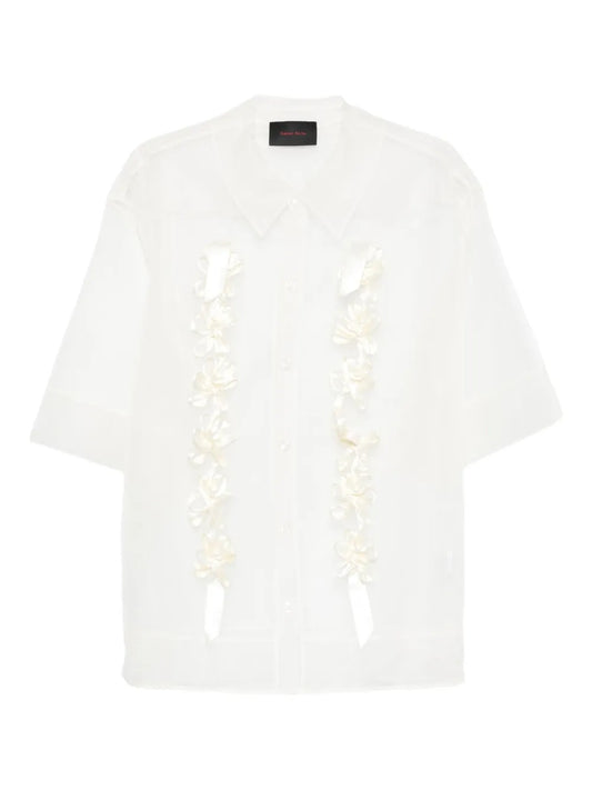 SIMONE ROCHA-SHEER DAISY RIBBON CHAIN BOXY SHIRT-