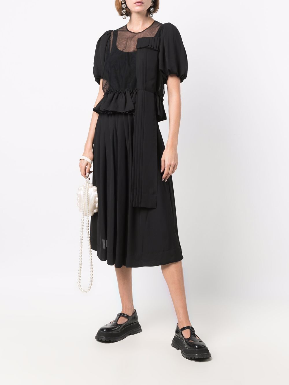 SIMONE ROCHA-Short Puff Sleeve Blouse With Pleated Patch-5068 0248 BLK