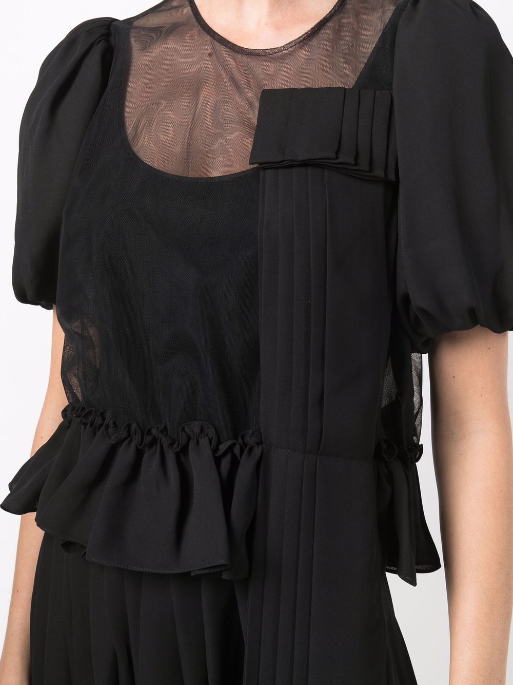 SIMONE ROCHA-Short Puff Sleeve Blouse With Pleated Patch-5068 0248 BLK