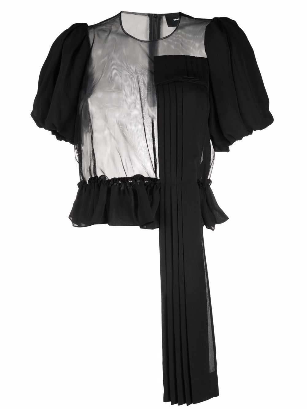 SIMONE ROCHA-Short Puff Sleeve Blouse With Pleated Patch-5068 0248 BLK