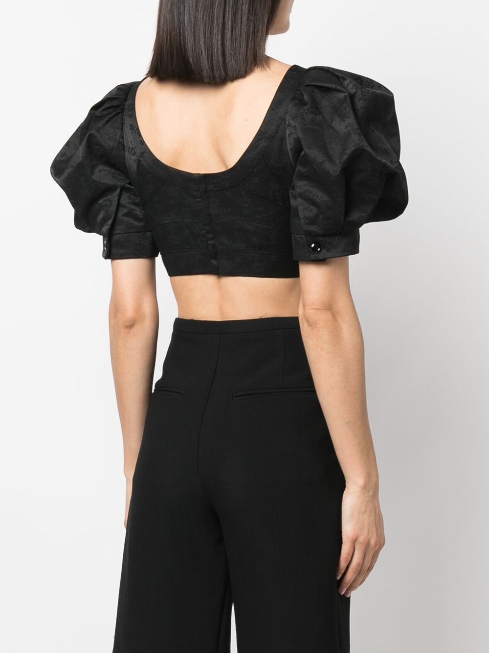 SIMONE ROCHA-Short Puff Sleeve Bra Detail Bustier Top-5090 0466 BLK