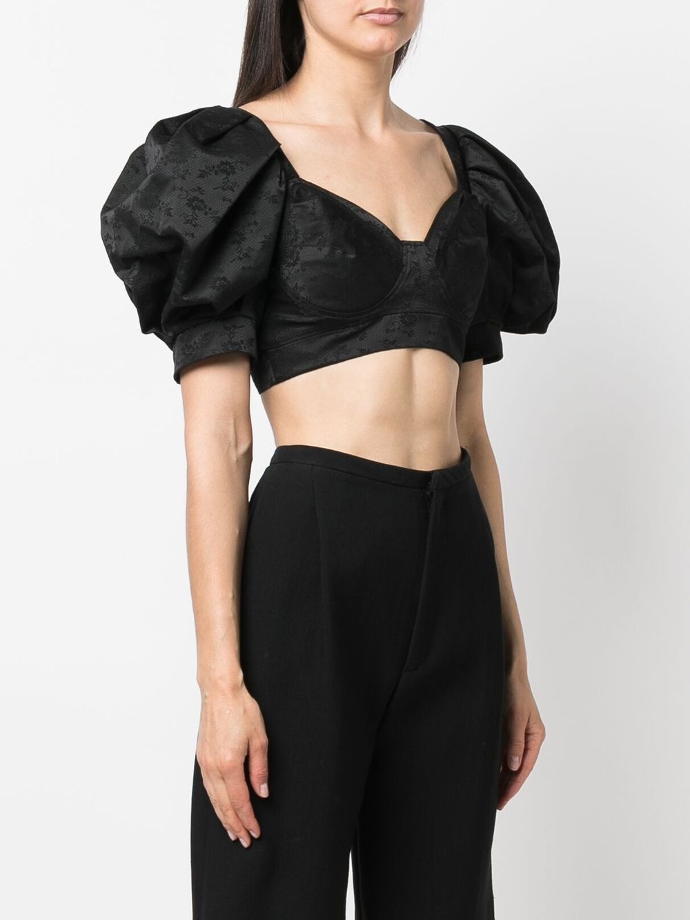 SIMONE ROCHA-Short Puff Sleeve Bra Detail Bustier Top-5090 0466 BLK