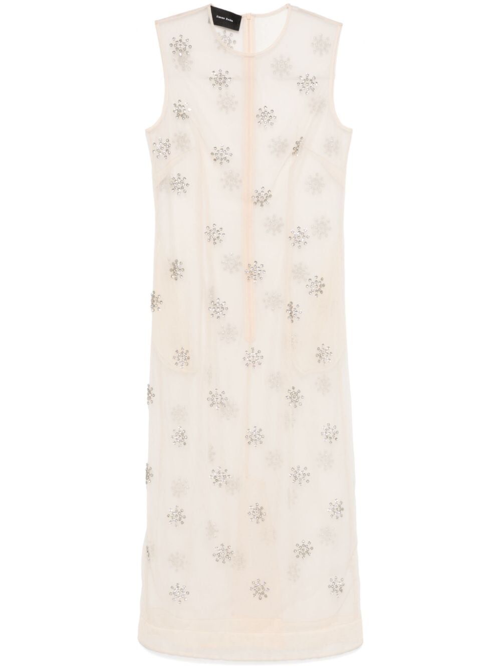 SIMONE ROCHA-SLEEVELESS SHEER STRAIGHT CUT DART DRESS W/ EMB-