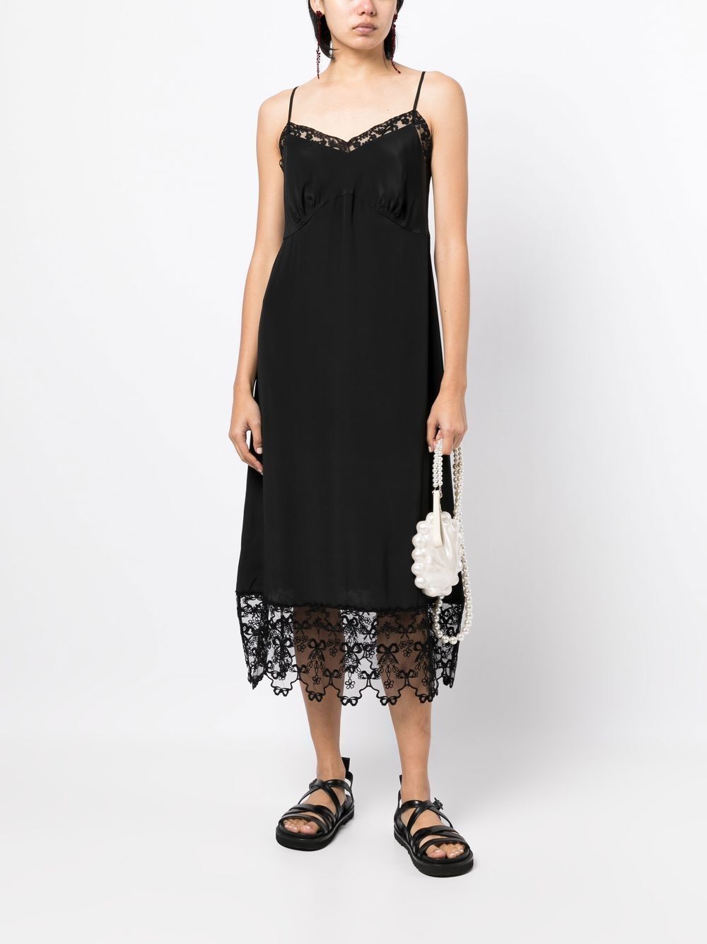 SIMONE ROCHA-SLIP DRESS W/ DEEP LACE TRIM-7210 0514 BLACK