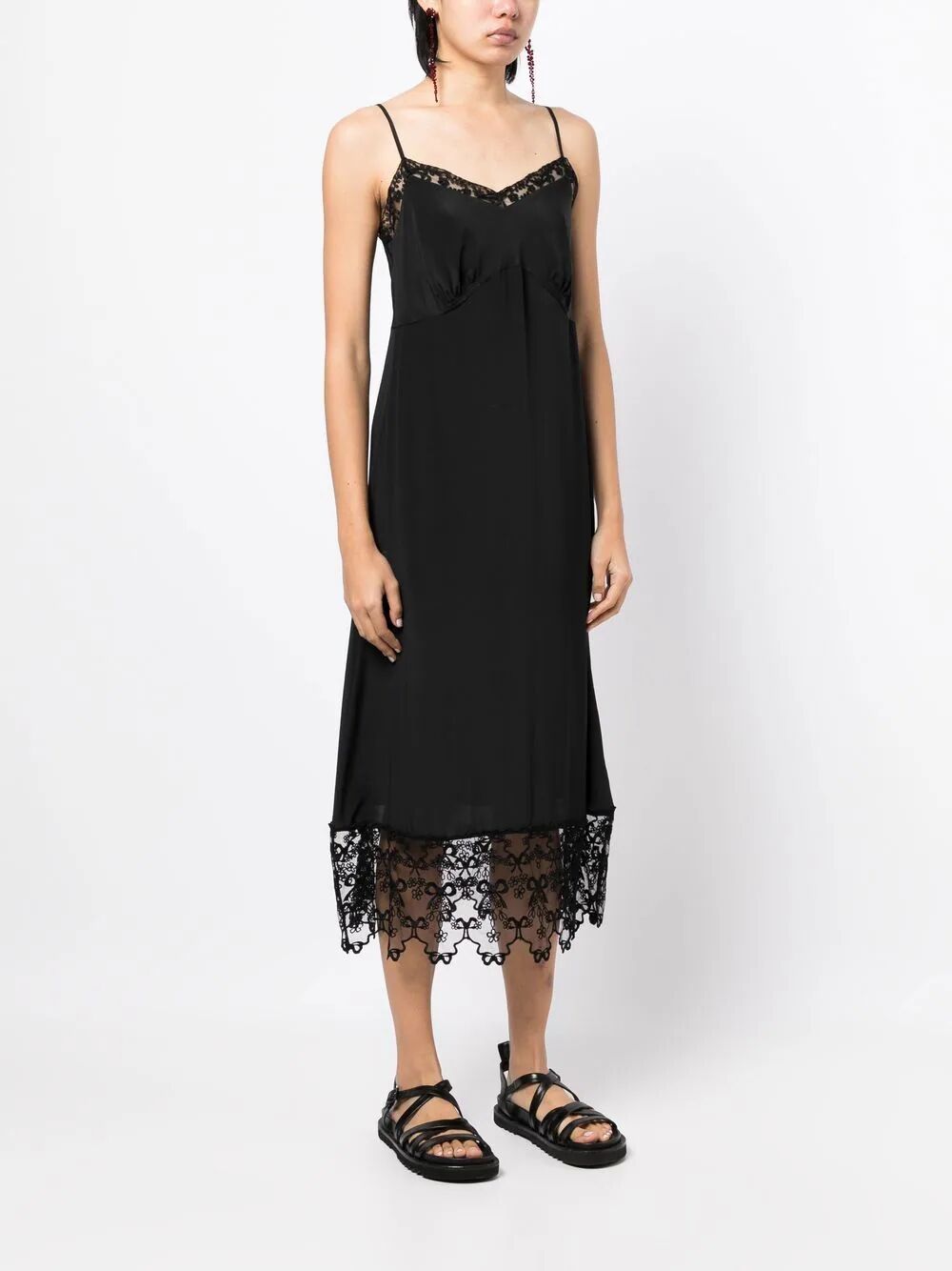 SIMONE ROCHA-SLIP DRESS W/ DEEP LACE TRIM-7210 0514 BLACK