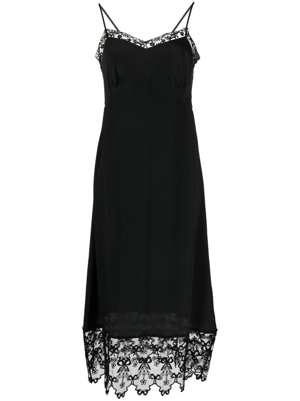 SIMONE ROCHA-SLIP DRESS W/ DEEP LACE TRIM-7210 0514 BLACK