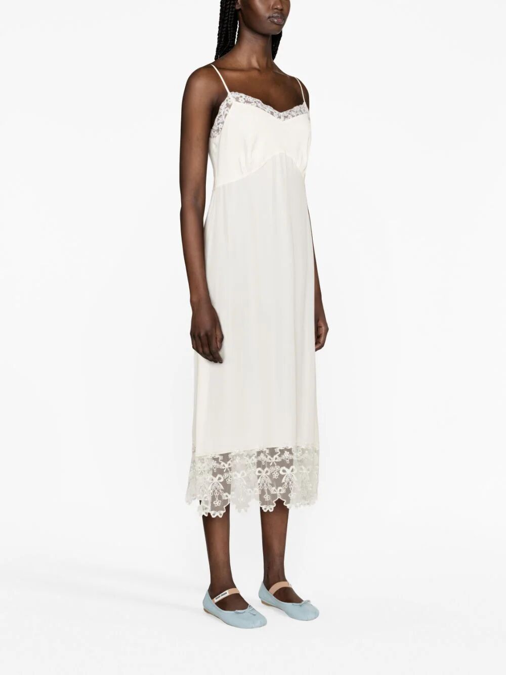 SIMONE ROCHA-SLIP DRESS W/ DEEP LACE TRIM-7210 0514 CREAM