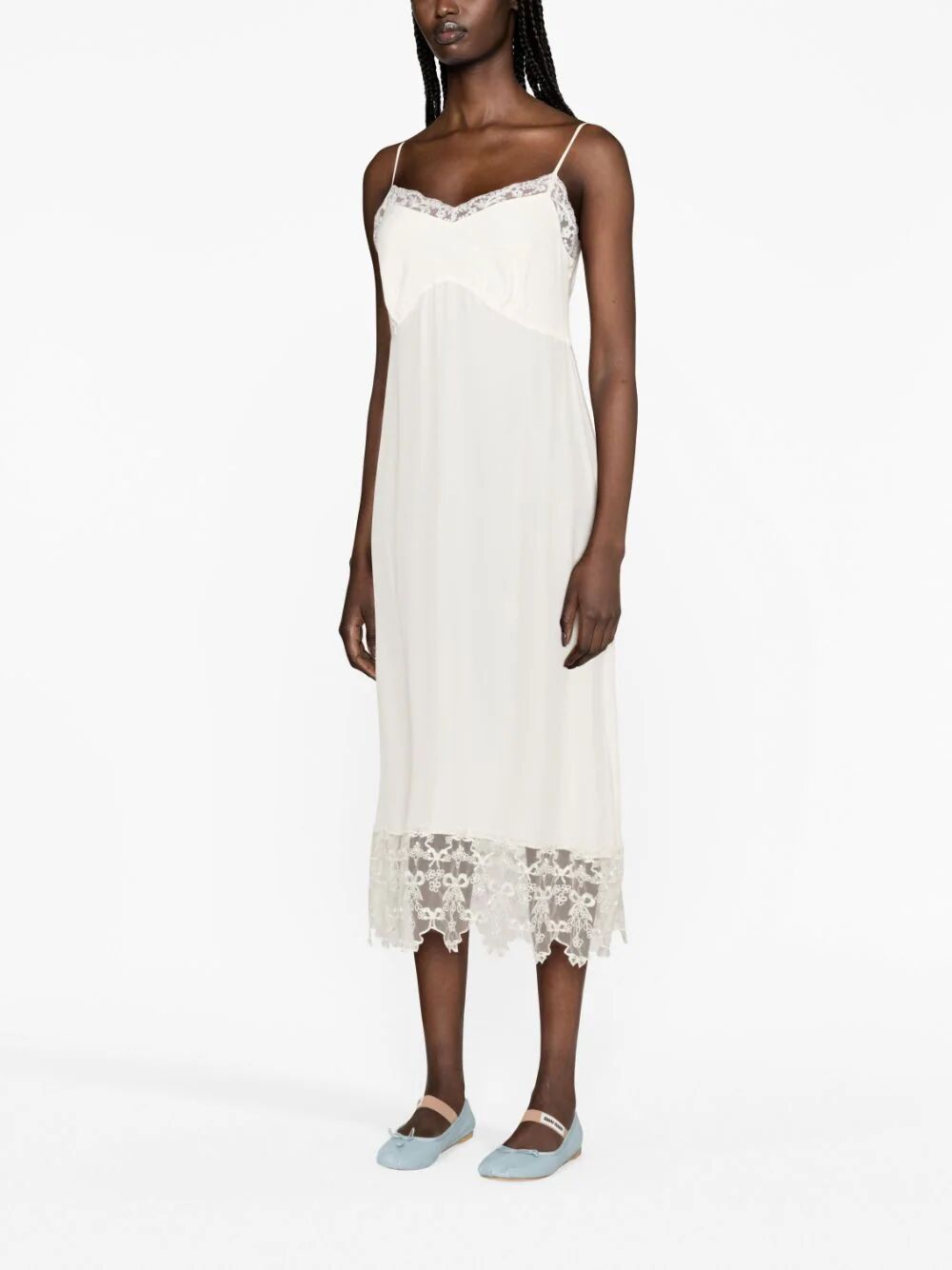 SIMONE ROCHA-SLIP DRESS W/ DEEP LACE TRIM-7210 0514 CREAM