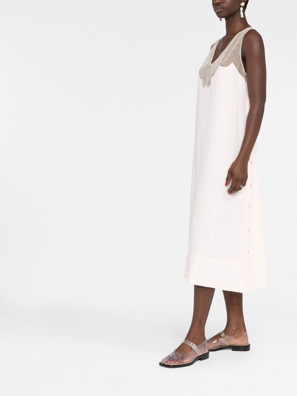 SIMONE ROCHA-SLIP DRESS W/ SCALLOP TULLE NECKLINE & TIE-71410514 ROSE