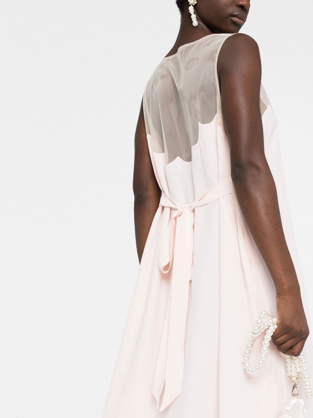 SIMONE ROCHA-SLIP DRESS W/ SCALLOP TULLE NECKLINE & TIE-71410514 ROSE