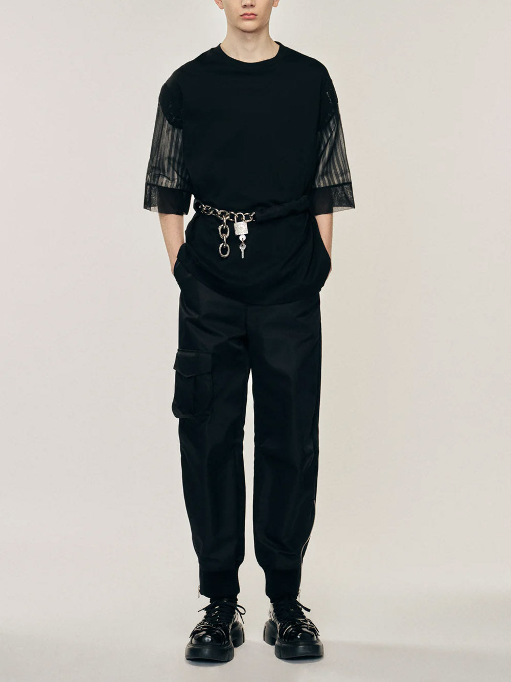 SIMONE ROCHA-TRAPPED LACE PATCHWORK T-SHIRT-