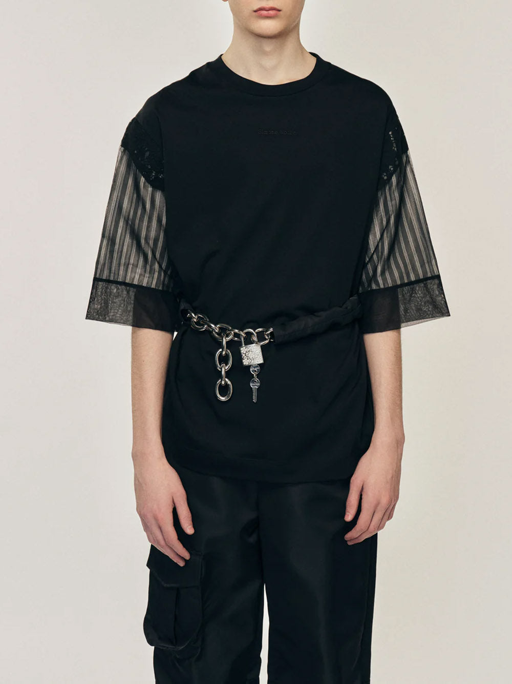SIMONE ROCHA-TRAPPED LACE PATCHWORK T-SHIRT-