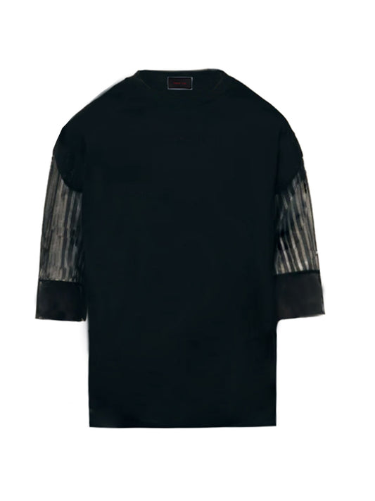 SIMONE ROCHA-TRAPPED LACE PATCHWORK T-SHIRT-