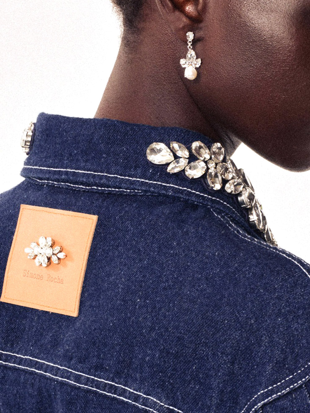 SIMONE ROCHA-VICTORIAN PEARL & CRYSTAL FLORET DROP EARRINGS-