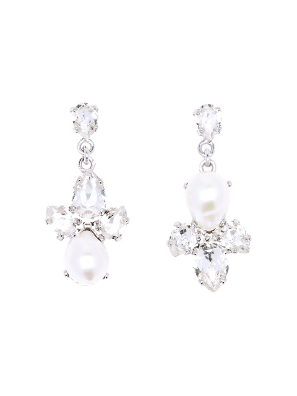 SIMONE ROCHA-VICTORIAN PEARL & CRYSTAL FLORET DROP EARRINGS-