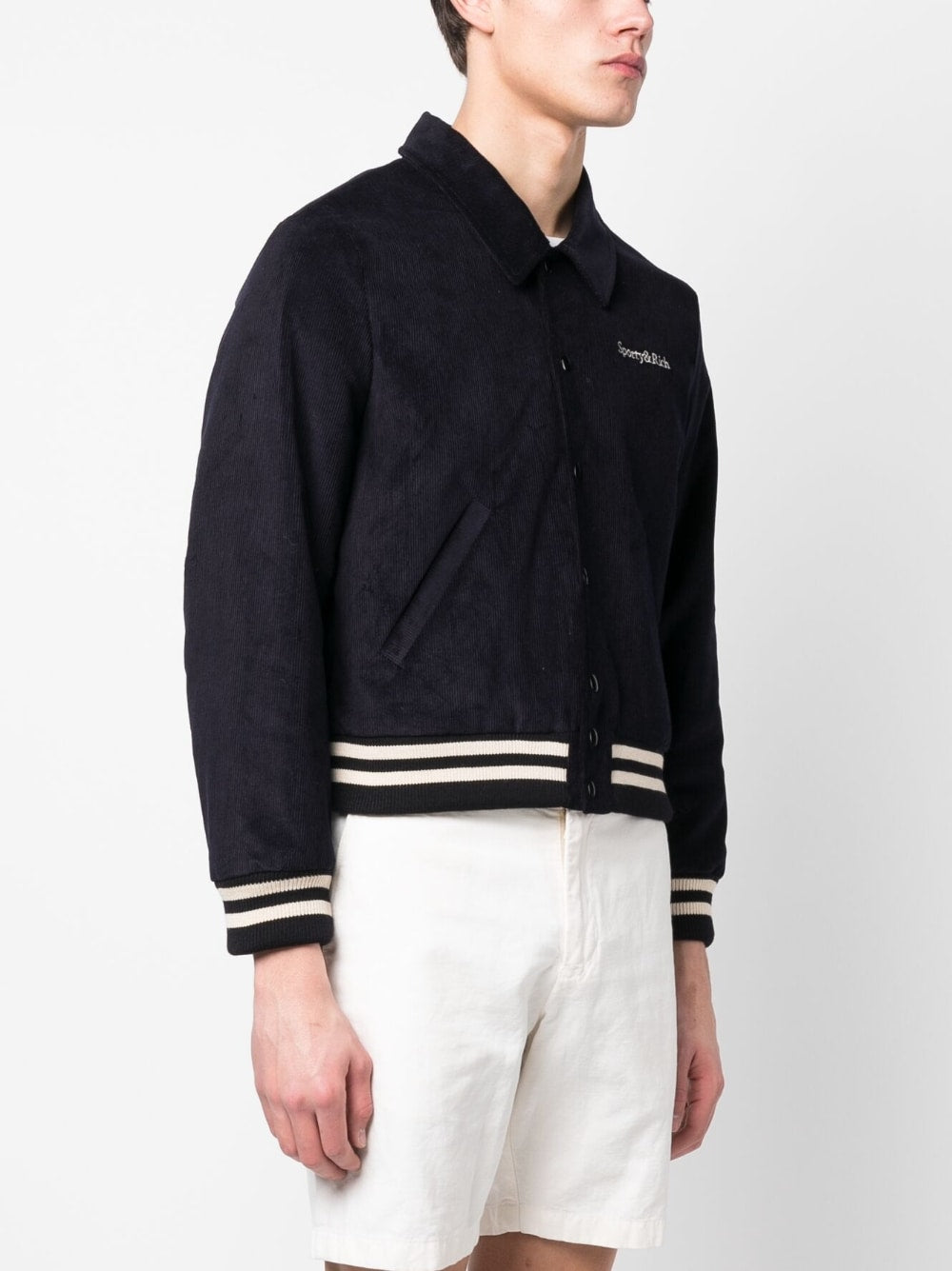 SPORTY & RICH-Corduroy Varsity-JA761NA NAVY/CREAM