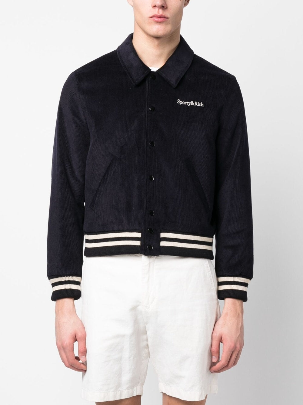 SPORTY & RICH-Corduroy Varsity-JA761NA NAVY/CREAM