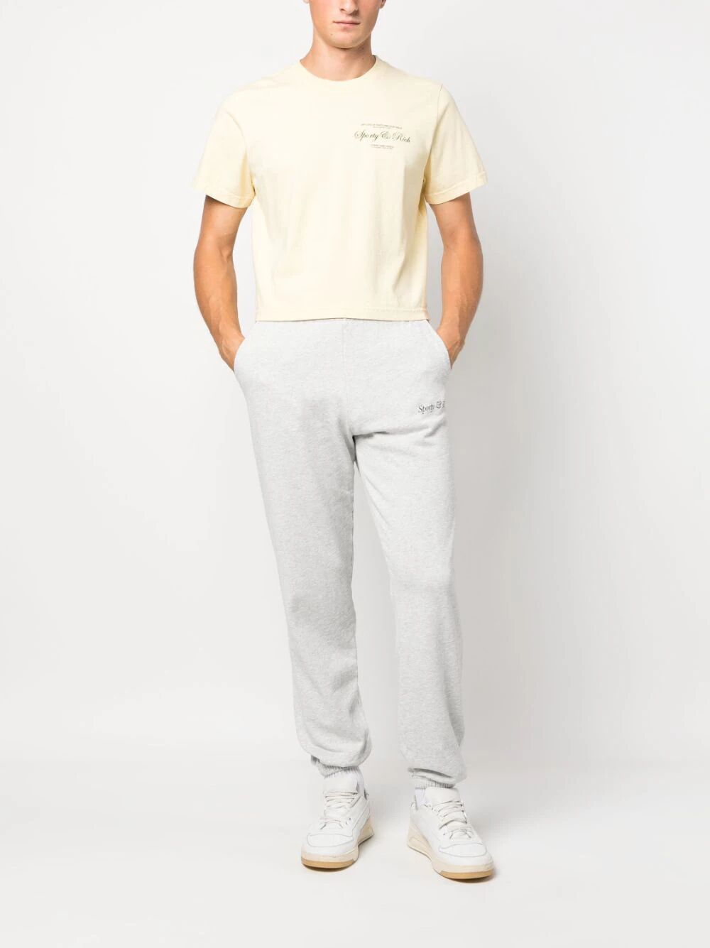 SPORTY & RICH-Italic Logo Sweatpant-SW861HG HEATHER GREY