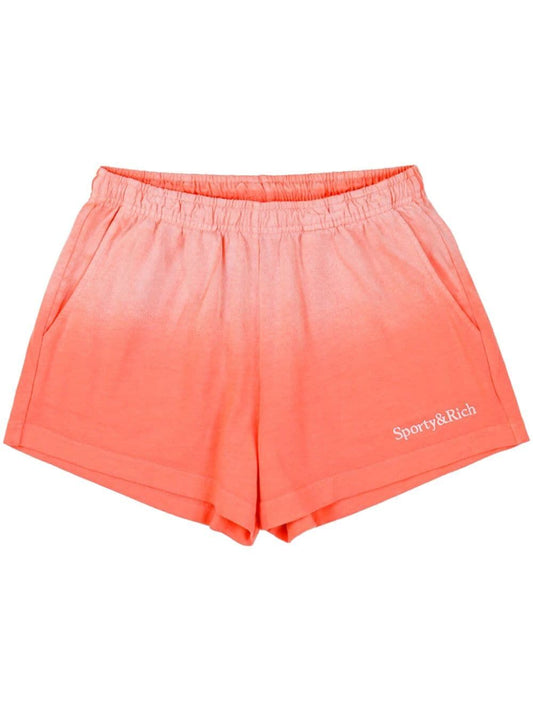 SPORTY & RICH-Serif Logo Embroidered Disco Shorts-