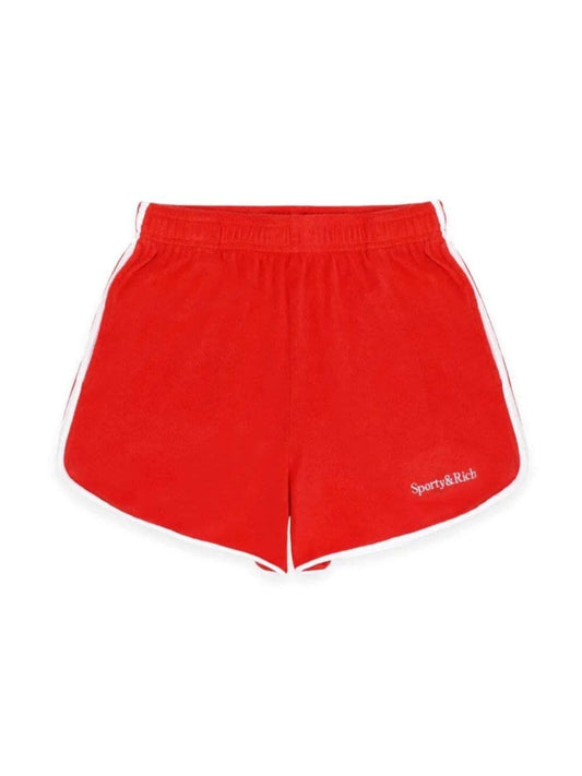 SPORTY & RICH-Serif Logo Terry Shorts-