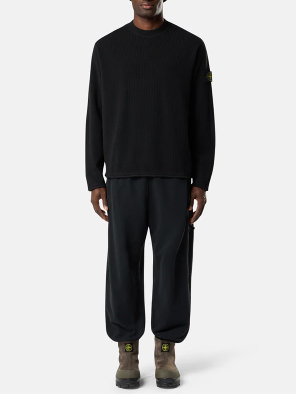 STONE  フードセーター ブラック STONE ISLAND-RIBBED WOOL NYLON-6100044S0227 V0029 – Dope